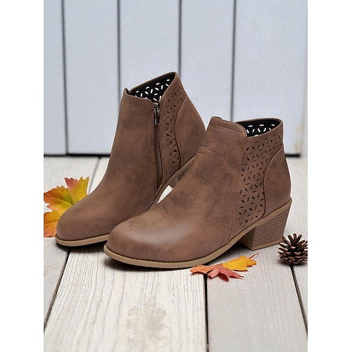 Damenstiefeletten mit Cutout-Design – lässige Stiefeletten mit niedrigem Absatz für Herbstmode, Arbeit und Wochenendausflüge Image