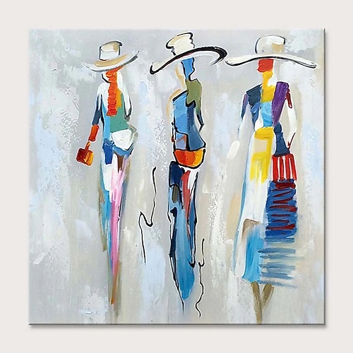 handgemaltes Ölgemälde auf Leinwand, Strichmännchen einer Frau, großes abstraktes Vintage-Muster, geeignet zum vertikalen Aufhängen in Büros, Heimhotels, Cafés, Wanddekorationen, Geschenken für Erwachsene Image