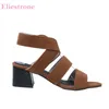 Marke Neue Sommer Bequeme Braun Schwarz Frauen Party Sandalen Dame Kleid Schuhe Med Gladiator Ferse HS93 Plus Große Größe 10 43 45 47