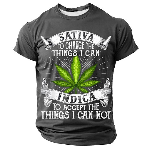 Herren Grafik T-Shirt Sativa Indica Cannabis Marihuanablatt Lustiger Spruch Serenity Prayer Parodie Kurzarm Image