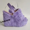 LAIGZEM Damen-Sandalen, flauschige Plateau-Keile, Peep-Toe-Pumps, handgefertigte Pumps, Party, Abschlussball, Damenschuhe, große Größe 42, 45, 52