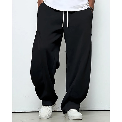 Herren Jogginghose Hose Gerade geschnittene Sweatpants Kordelzug Tasche Elastischer Bund Einfach Komfort Sport im Freien Täglich Mode Lässig Schwarz Hellgrau Mikroelastisch Image