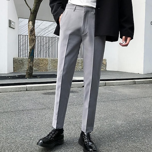 Herren Anzughose Cordhose Hose Chinos Tasche Knöpfe Einfach Komfort Formell Party Arbeit Mode Klassicher Stil Schwarz Blau Mikroelastisch Image