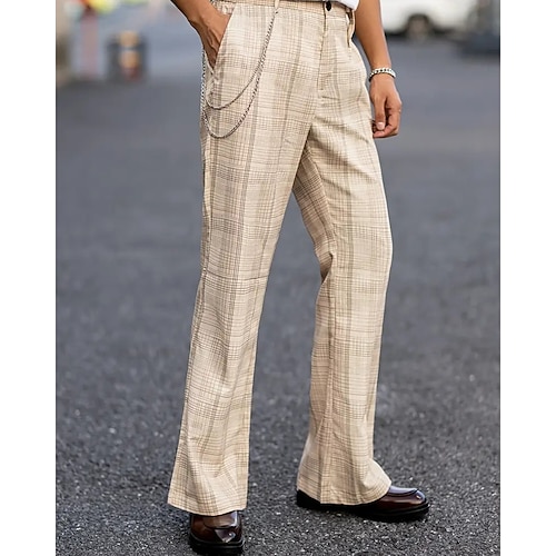 Herren Anzughose Hose Chinos Tasche Knöpfe Karomuster Komfort Formell Party Arbeit Mode Klassicher Stil Khaki Mikroelastisch Image