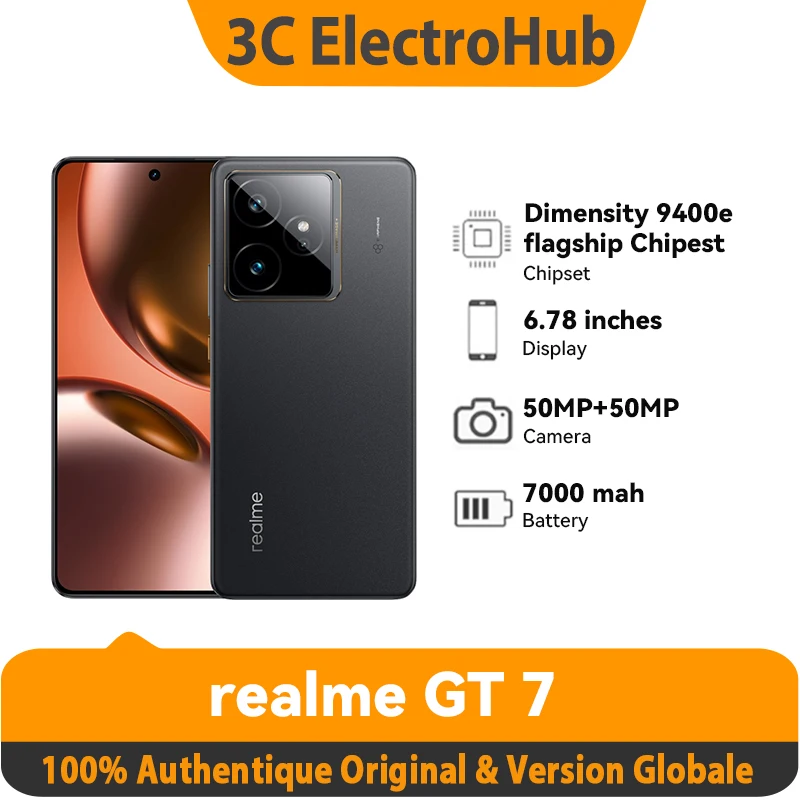 Realme GT 7, Chipsatz 5G Dimensity 9400e, 6,78 Zoll, Kühler Hz, Schnellladung 120 W, mAh, 50 MP 2X, IP69 Image