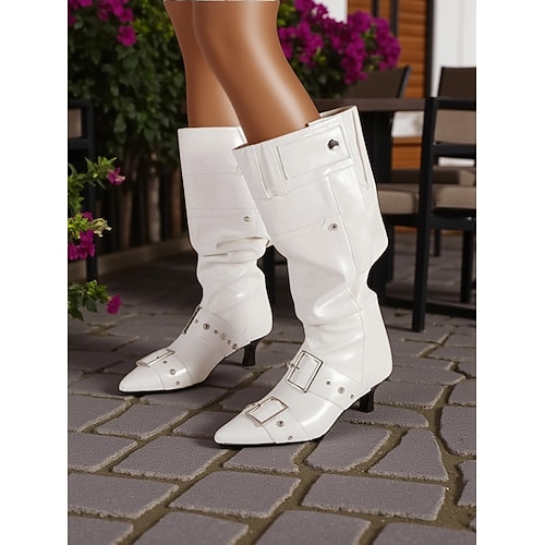 Damenstiefel mit Kitten Heel und halbhohem Schaft, extra breitem Schaft und Schnallenriemen-Details, bequemes Schuhwerk im Urban Fashion Style für trendige City-Outfits Image