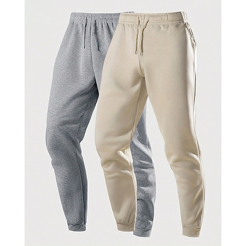 Mehrfachpackungen 2St Herren GrauKhaki Jogginghose Hose Kordelzug Elastischer Bund Einfach Urlaub Alltagskleidung Polyester Frühling Image