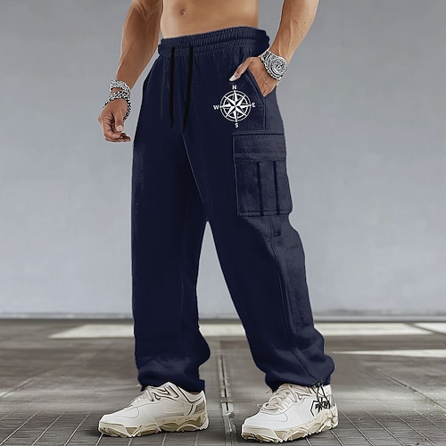 Herren Kompass Cargo-Jogginghose Jogginghose Freizeithose Mittlere Taille Lässig Sportlich Wandern Trainieren Elastischer Kordelzug in der Taille Offener Boden Taktische Hose mit Taschen Frühling Image