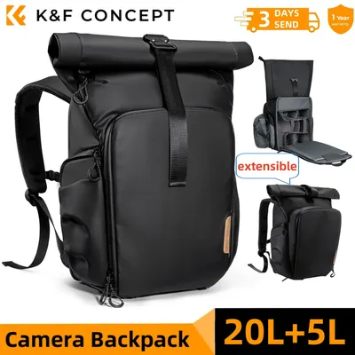 K&F Concept Expandable 25L Camera Backpack Outdoor Waterproof Camera Bag For Canon/Sony SLR DSLR 15.6 Laptop Bag With Raincover