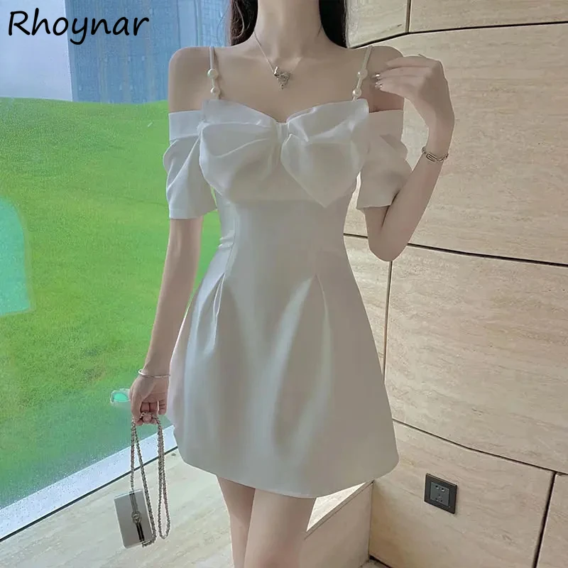 Mini Sexy Kleid Frauen Big-bow Slash Neck Elegante Sommer Vestidos Dame Temperament Hotsweet Hohe Taille Kleidung Ästhetik Kpop trendy