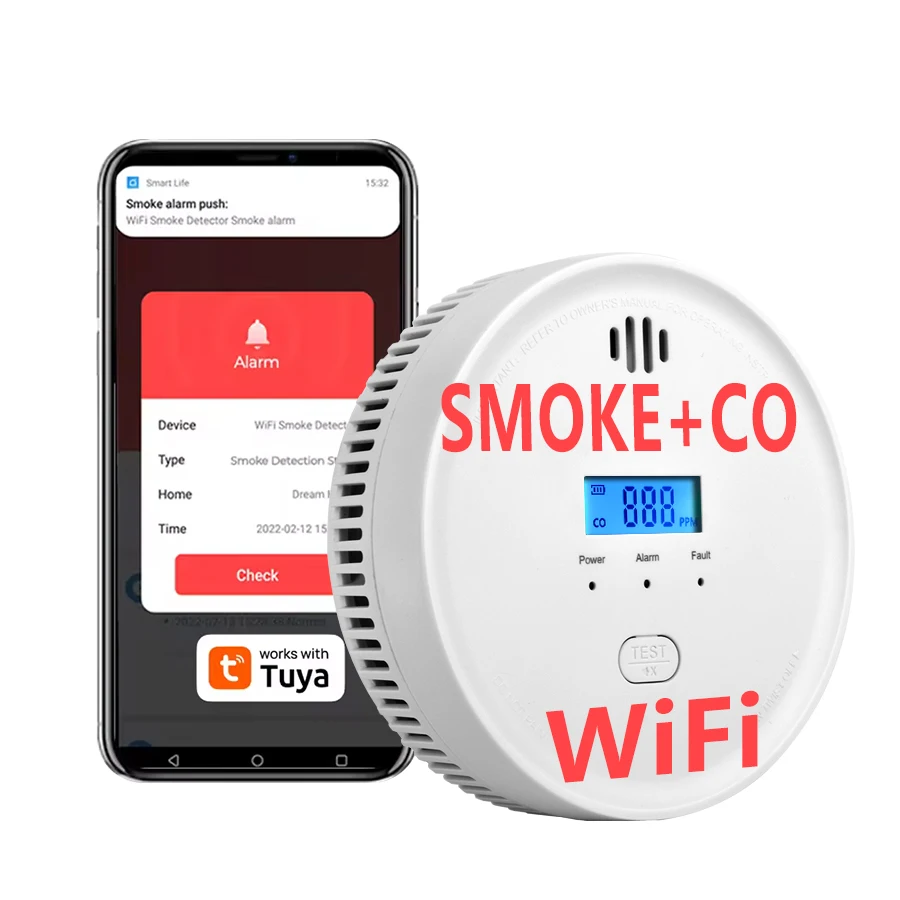 SMARSECUR WiFi-Rauch- und Kohlenmonoxidmelder, Batterie-Backup, Rauch- und CO-Alarm-Kombination, App-Benachrichtigung, CE UL-zertifiziert Image