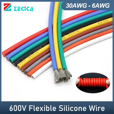 1/2/5m Silicone Cable Blue Green Yellow White Wire Car Automotive Wires Electrical Cables 6AWG 10awg 12awg 14awg 18awg -30AWG