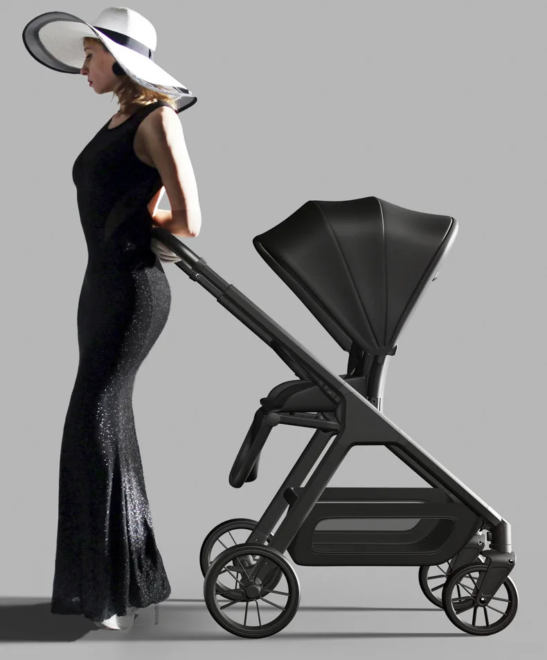 Hochansicht-Kinderwagen kann sitzen oder liegen, leicht und faltbar, Zwei-Wege-Kinderwagen für Neugeborene mit hoher Sicht Image