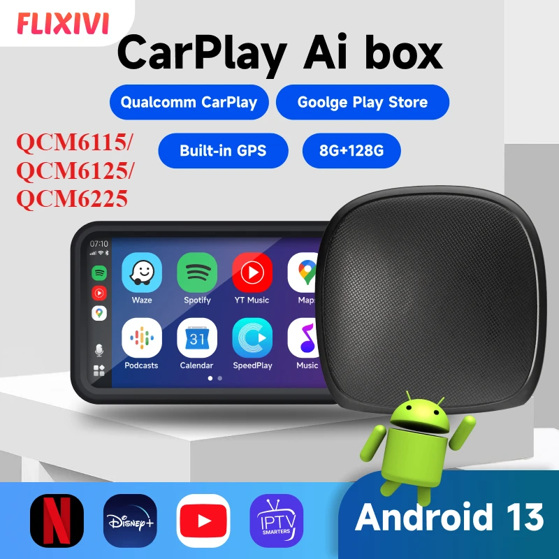 Android 13 CarPlay AI Box Wireless Carplay Android Auto QCM6115/6125/6225 8-Core Split Screen 64/128G 4G LTE für Netflix YouTube Image