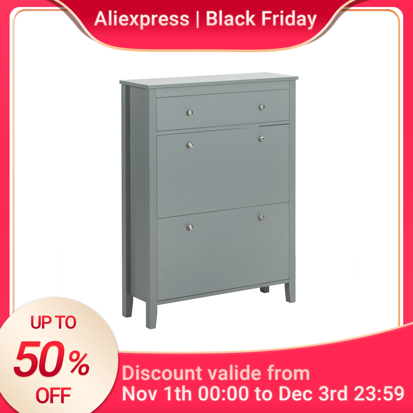 SoBuy FSR89-HG Schuhkipper Schuhschrank mit 2 Klappen Schuhregal mit Schublade Schuhkommode Schuhablage BHT ca.: 80x108x25cm