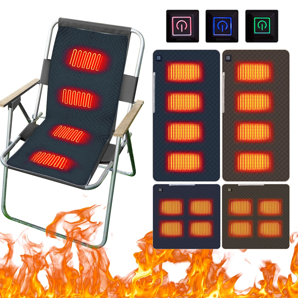 4 beheizte Bereiche, Campingstuhl, beheiztes Kissen, tragbar, warm, beheizte Sitzmatten, verdickt, 3 einstellbare Temperaturen für Outdoor-Reisen