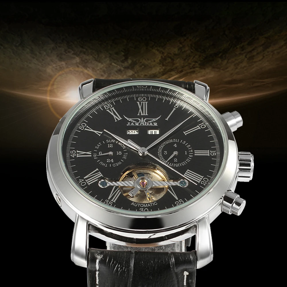 JARAGAR Luxusmarken Replik Tourbillon Business Herrenuhren Ewiger Kalender Automatikwerk Mechanische Uhr Leder Image
