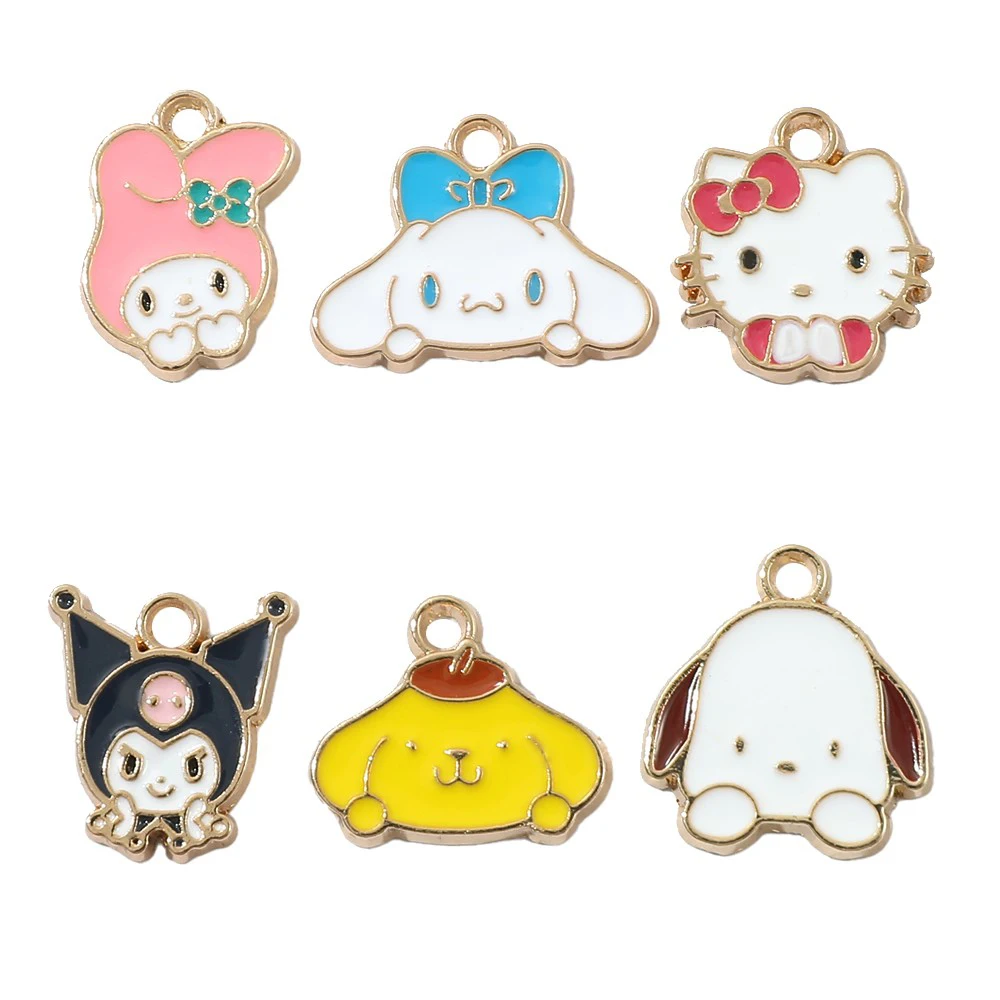 10 Stück Sanrio Hello Kitty Kuromi Cinnamoroll Charms Emaille Schmuckherstellung Zubehör Cartoon Anhänger Ohrring DIY Zubehör