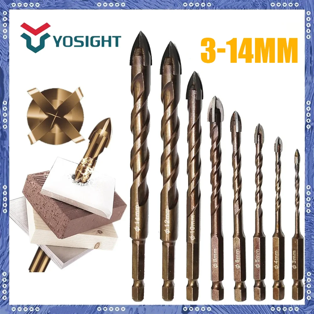 3–14 mm Kreuz-Sechskant-Fliesenbohrer-Set für Glas, Keramik, Beton, Lochöffner, Ziegel, harte Legierung, Dreieck-Bit, Holzbearbeitungswerkzeug-Set Image