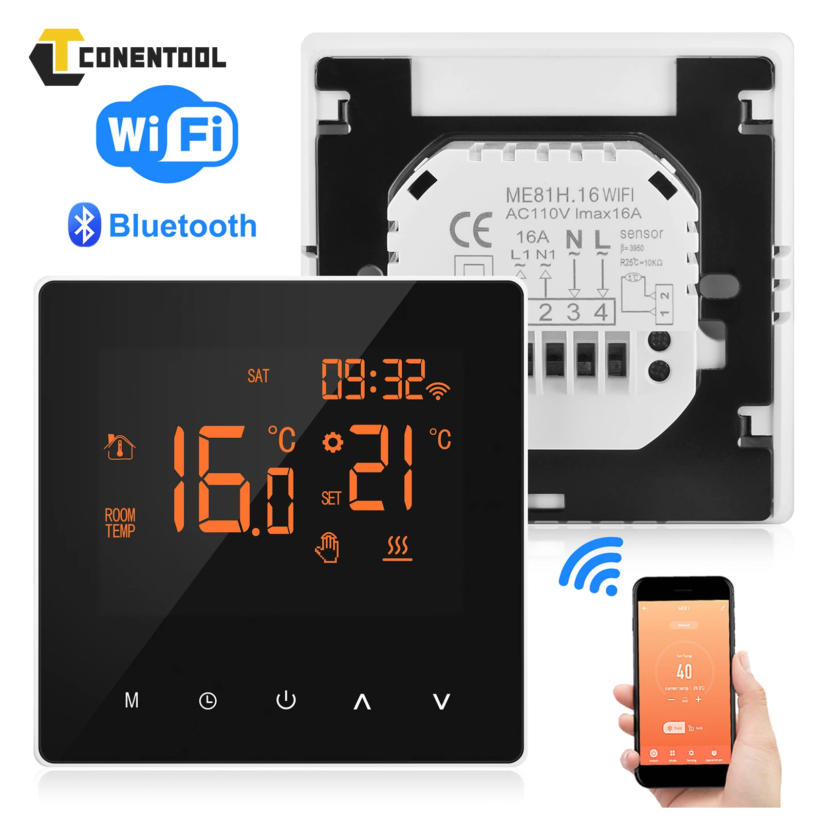 CONENTOOL 230V Smart Thermostat Smart Home WiFi Heizung Digital Controller Fußbodenheizung System Touchscreen ±1 ℃ Thermostat 16A Image