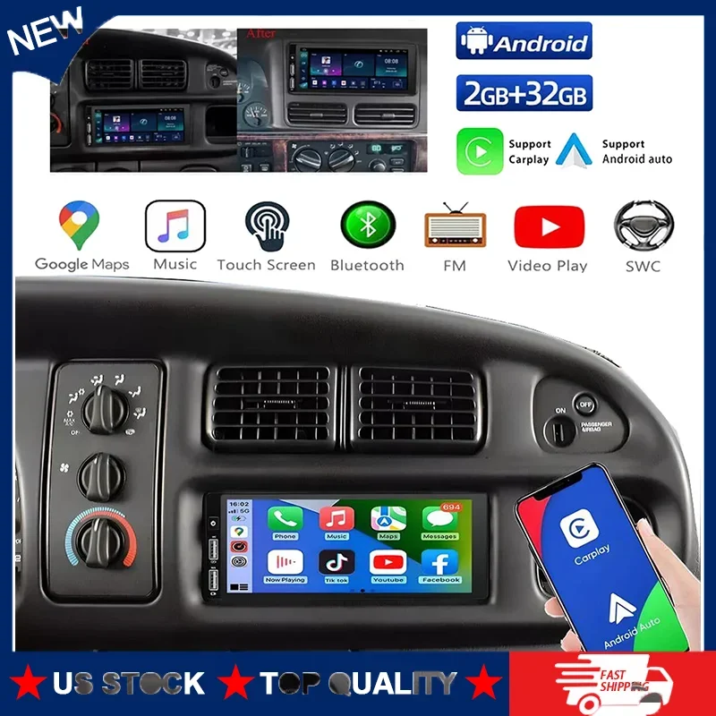 6.8'' 32G Android 13 Play Car Stereo Radio GPS for 1994-2002 Dodge Ram 1500 2500 3500