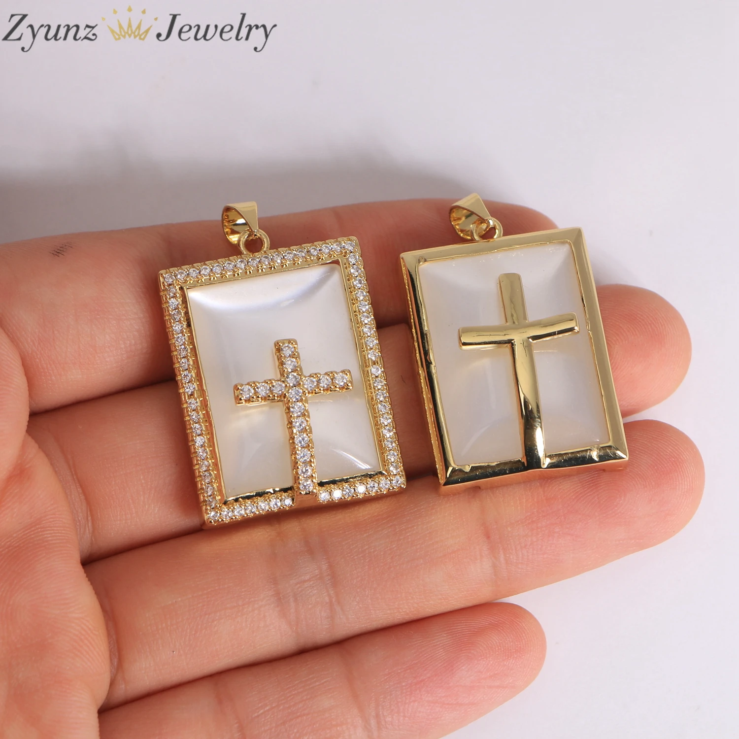 5Pcs,18K Gold Plated Square Cross Pendant Zirconia Christian Jewelry DIY Jewelry Accessories ﻿