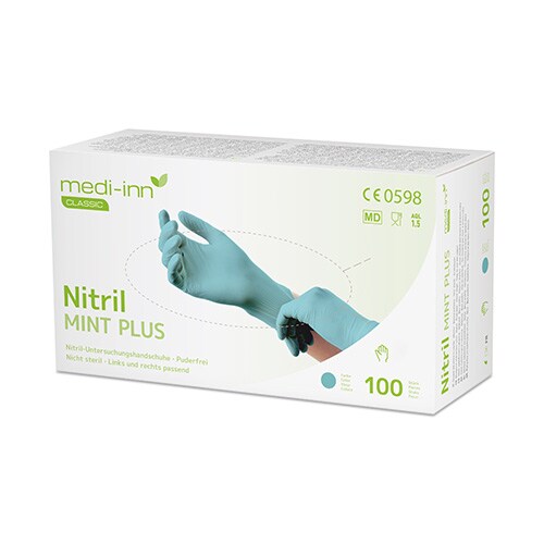 Medi-Inn Classic 100 Handschuhe, Nitril puderfrei mint "Nitril Mint Plus" Größe M (93833, 100 Stück) Image