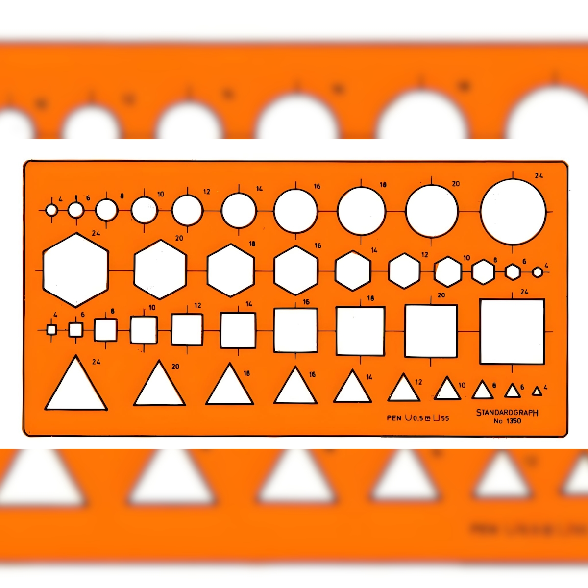 Standardgraph Kombischablone Metrisch Kreise, Quadrate, Dreiecke, 4-24 mm Image