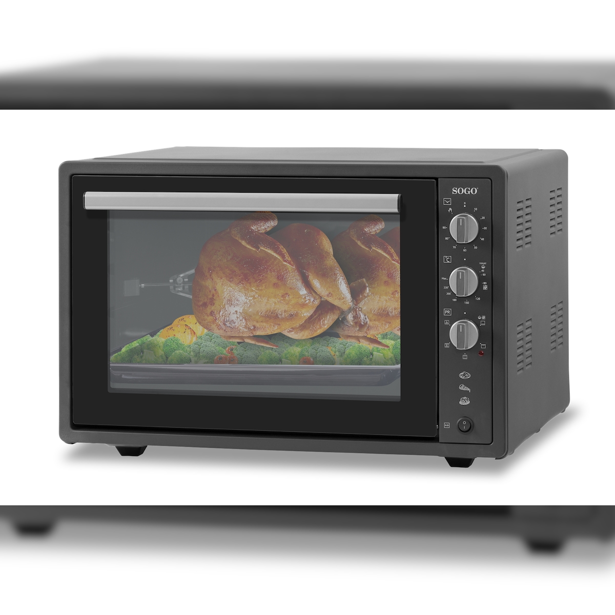 SOGO Elektrischer Ofen 70L 1840W Grau‑Schwarz mit 6 Garfunktionen und Doppelglastür für Gleichmäßige Wärmeverteilung Image