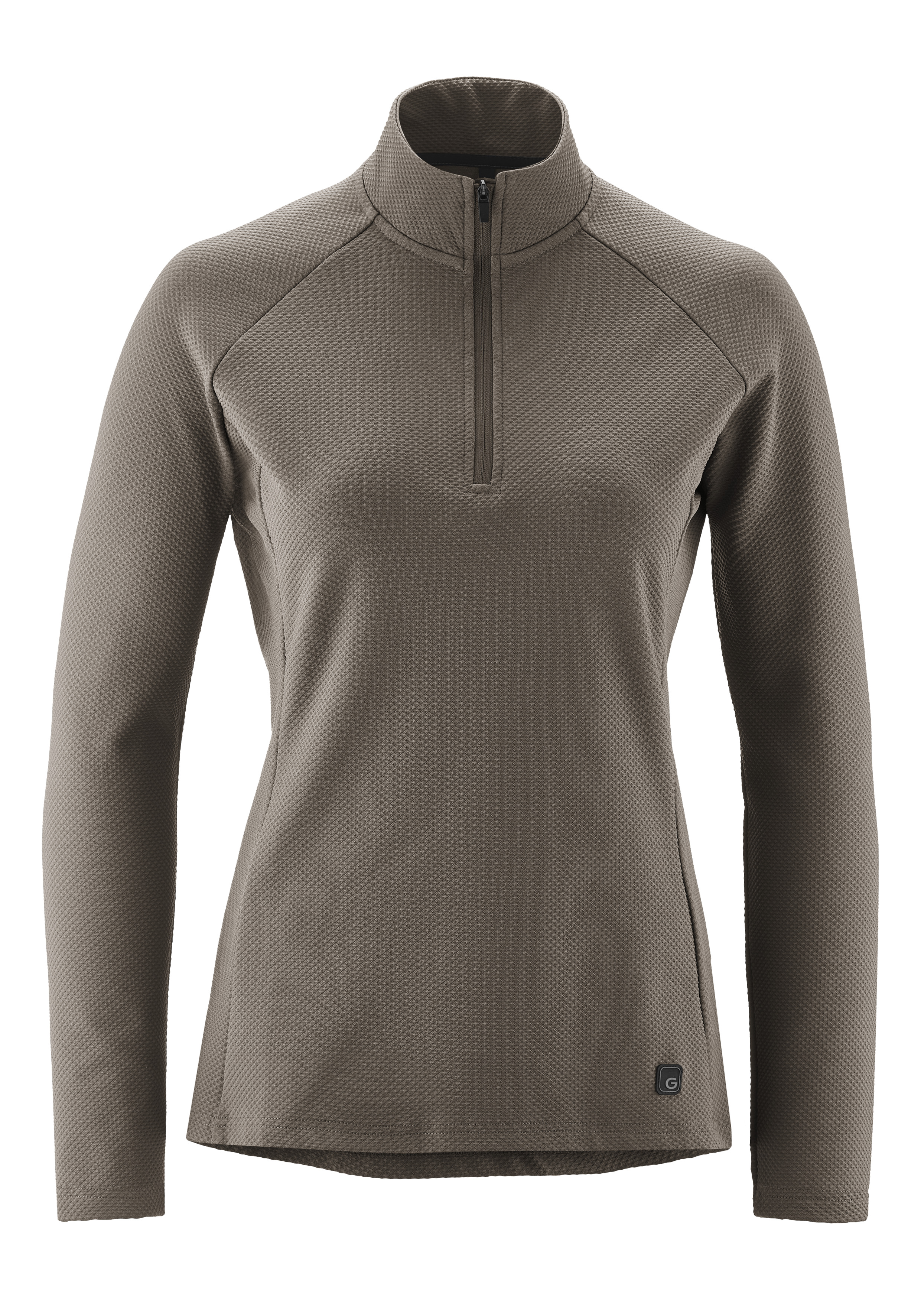 Radtrikot GONSO "Essential Jersey Longsleeve Therm W", Damen, Gr. 42, grau (terragrau), 96% Polyester, 4% Elasthan, Rundhals, Trikots, Damen Radtrikot half-zip, langarm Trikot, Semi Fit Image