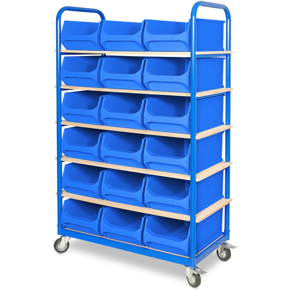 BRB Etagenwagen mit 6 Ebenen, BxTxH 1050x500x1690 mm, mit 18 Sichtlagerkästen LB2 (blau) Image