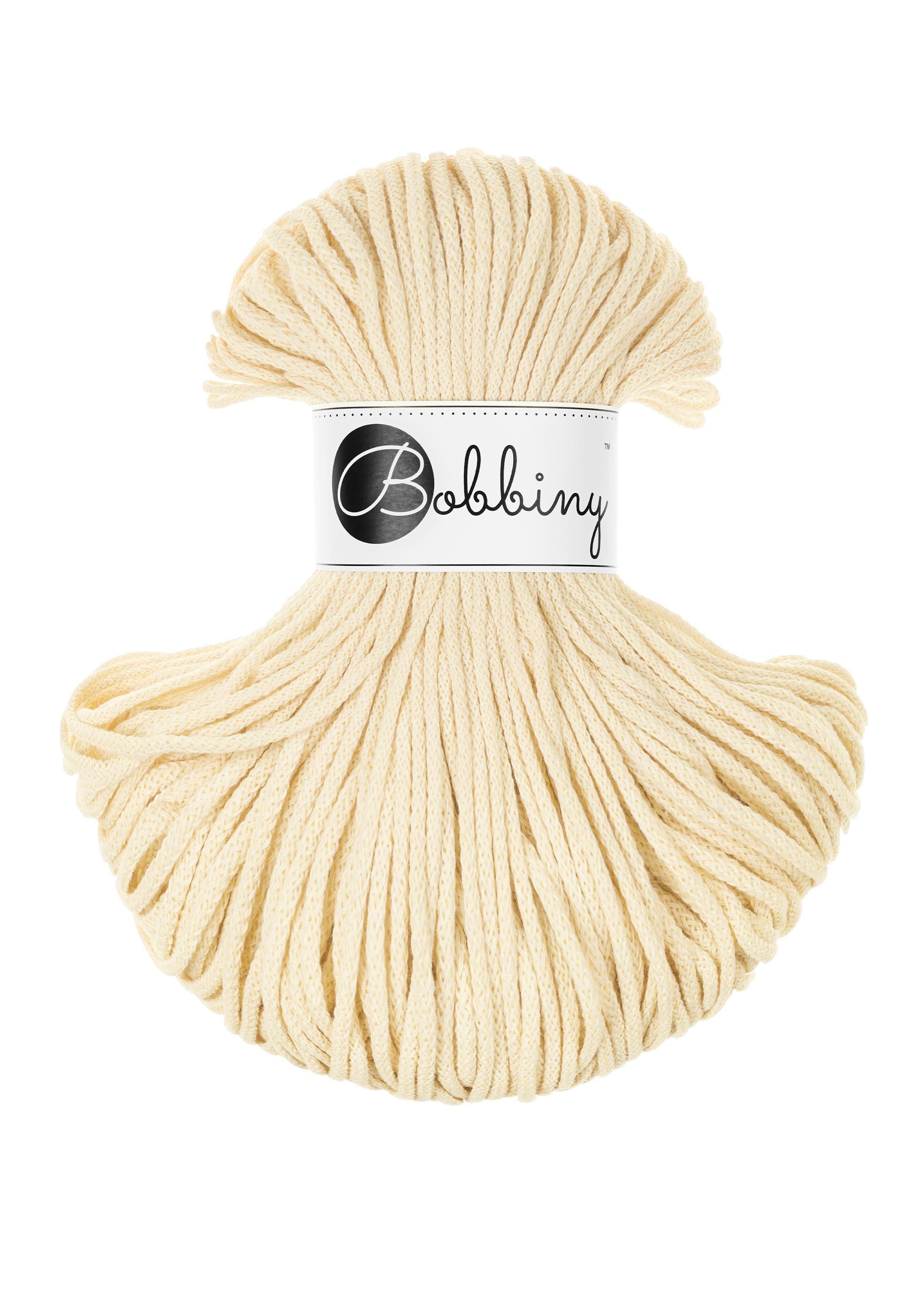 Cordoncino intrecciato Bobbiny Junior 3 mm 100 m | Colore: giallo burro | Filato tessile per macramè, cordoncino di cotone intrecciato all'uncinetto 0