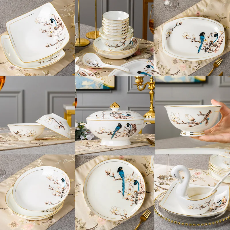 and dish set household simple bone china tableware Phnom Penh ceramic free combination