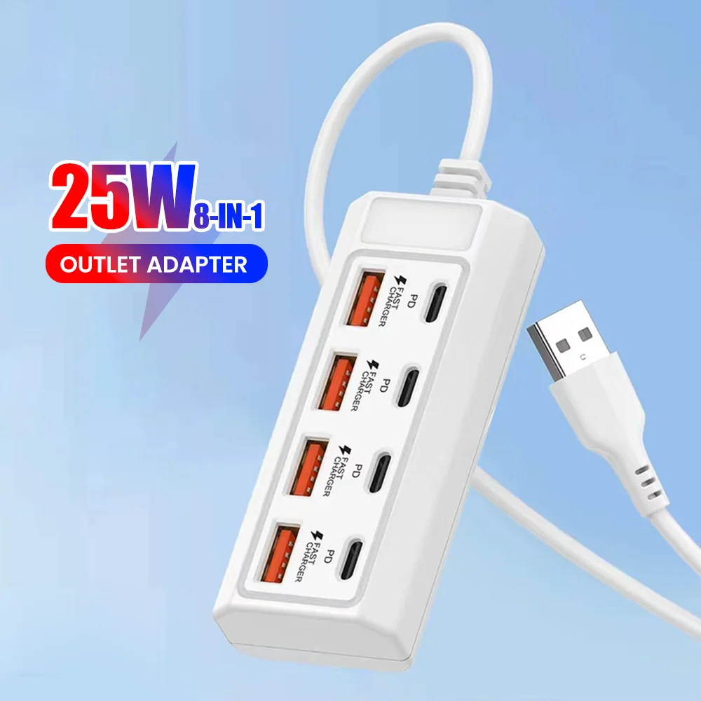 8-Port USB Ladegerät Buchse 25W Schnelle Lade Steckdose Adapter Docking Stationen USB Splitter Konverter USB Steckdose Image