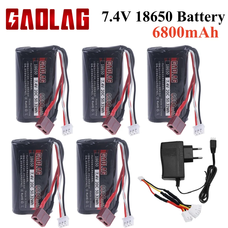 Upgrade 7,4 V 18650 6800 MAH Batterie für Wltoys 10428/12428/12423/Q46 RC Auto Ersatzteile mit ladegerät 7,4 V T stecker für Power auto Image