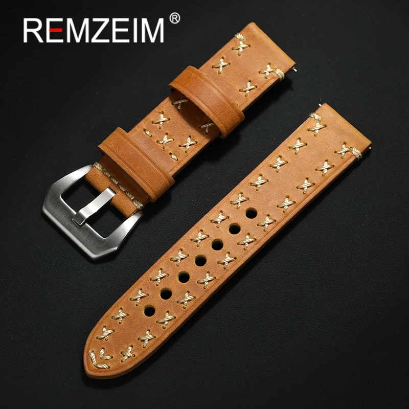 Ultradickes Crazy Horse Lederarmband, 20 mm, 22 mm, 24 mm, Retro-dick, handgefertigte Nähte, Armbänder, Uhrenarmbänder Image