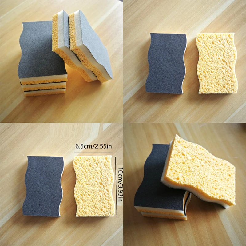 2/6/12PCS Doppelseitige Holz Zellstoff Baumwolle Reinigung Peeling Schwamm Dish Waschen Pad Umweltfreundliche Schrubben schwamm für Küche Image