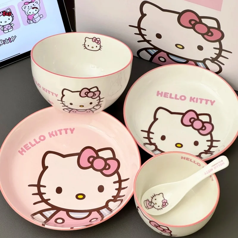 In Stock Tableware Bowl Spoon Plate Cartoon Ceramic Tableware Kitchen Utensil Set Foods Cute Ceramic Combination Birthday Gifts