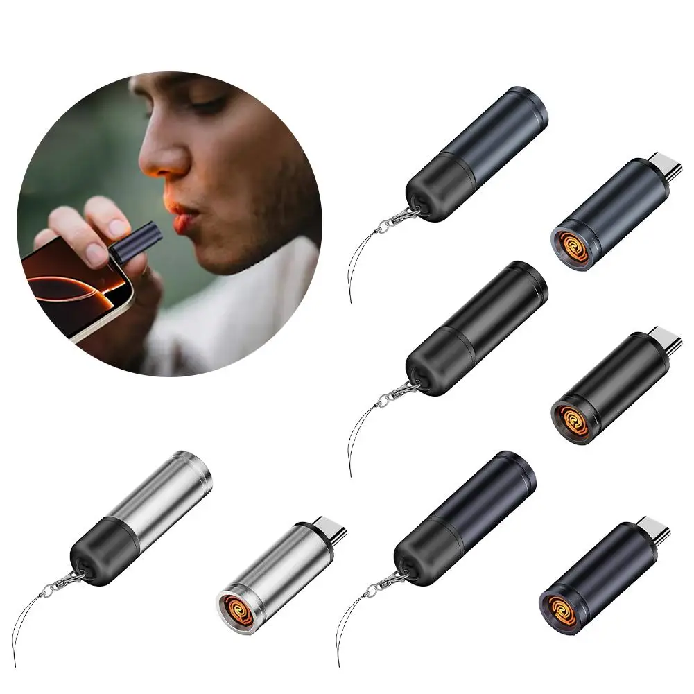 NEU Typ C Mini-Feuerzeug Blow-to-Ignite Automatische Abschaltung für Flugreisen im Freien Keine Batterie Keine Flamme USB-C-Zigarettenanzünder-Adapter Image