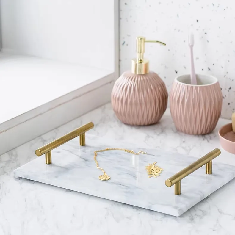 Gästehandtuchhalter für Badezimmer, Tablett aus 100 % natürlichem weißem Marmor – Serviettenaufbewahrung für Badezimmer, dekoratives Waschtisch-Steintablett