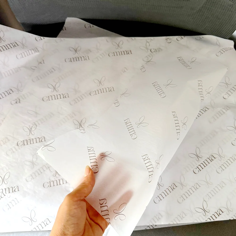 100 Stück, individuelle Größe, Markenlogo, bedrucktes Öko-Taschentuch-Verpackungspapier für Schuhe, Kleidung, Schmuck, Geschenkpapier, 17 g