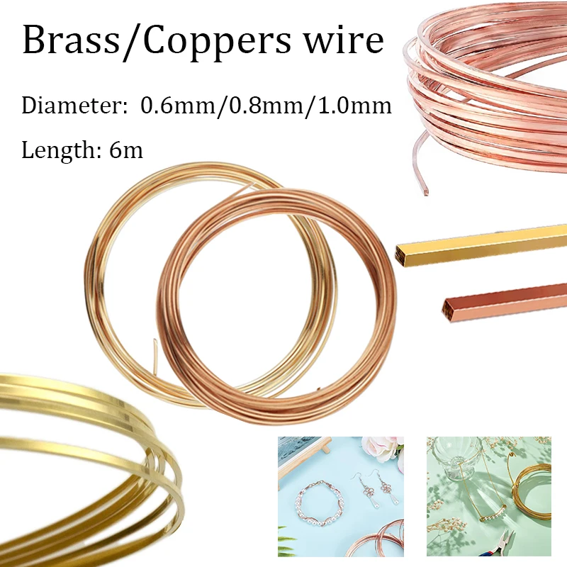 1 Rolle (6 Meter) Quadratischer Kupferdraht 0,6 mm-1 mm für Schmuck DIY Lila/Messing Basteldraht Weiche, anlaufgeschützte Perlen- und Drahtverpackung