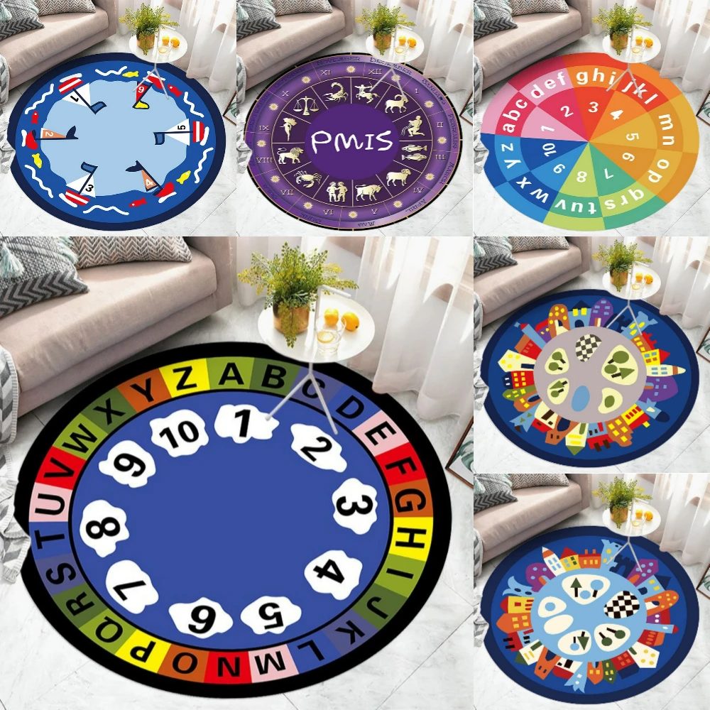 Kinder Spielen Matte Cartoon Zahlen Buchstaben Runde Teppich Wohnzimmer Sofa Teppich Dekor Schlafzimmer Weichen Teppich eltern-kind-Aktivität lesen Matte Image
