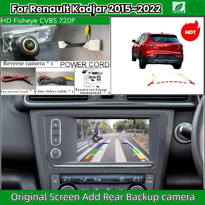 Rückfahrkamera für Renault Kadjar 2015 ~ 2022 OEM-Bildschirm hinzufügen Backup-Reverse-Kamera HD-Nachtsicht Image