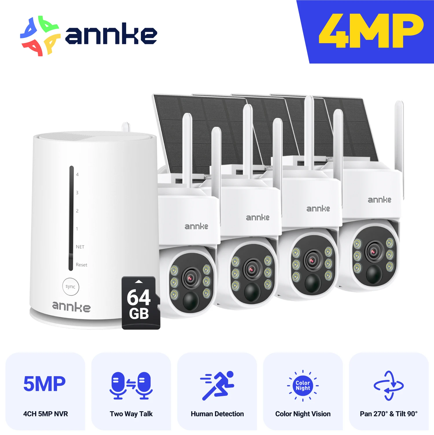 ANNKE 4MP Batterie WiFi Sicherheit Kamera PT Auto Tracking Farbe Nachtsicht Drahtlose IP Kamera 4CH Sicherheit System Image