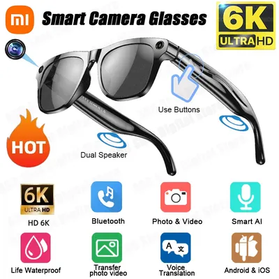 Xiaomi 6K Smart Al Camera Glasses Wearable Mini Camera Bluetooth Call Voice Assistant Control Waterproof Sports Camera Glasses