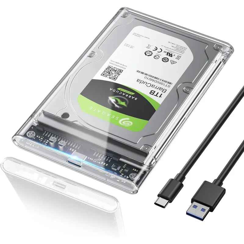 2,5'' externes Festplattengehäuse, 6 Gbit/s USB C 3.1 Gen 2 zu SATA 3 Werkzeugloses, klares externes Festplattengehäuse für 9,5-mm-SSD-Festplatte Image