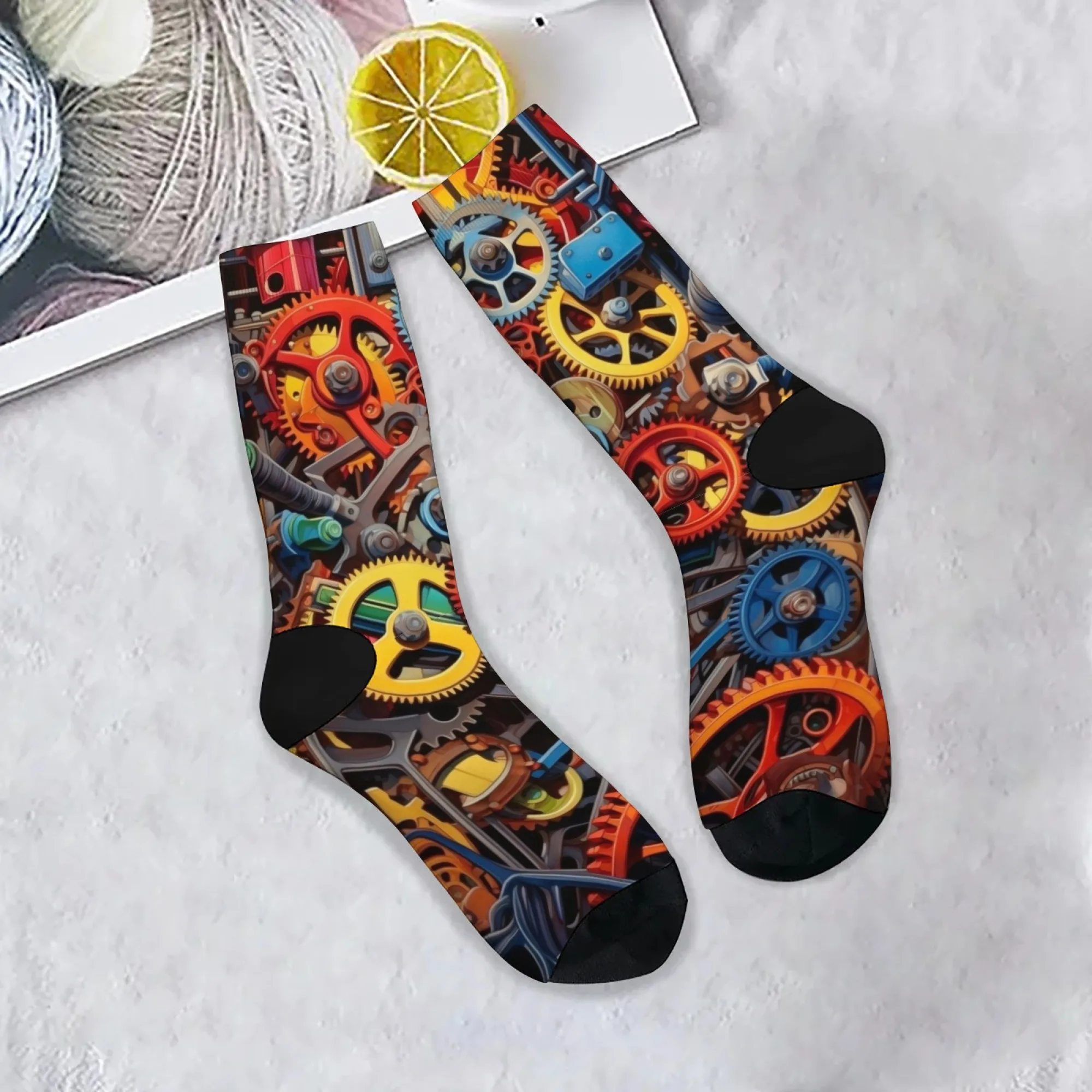 Mechanical Gear Happy Herrensocken Steampunk-Stil Neuheit Lustige Hip-Hop-Trendsocken Geschenk Weiche, atmungsaktive, rutschfeste Sportsocken Image