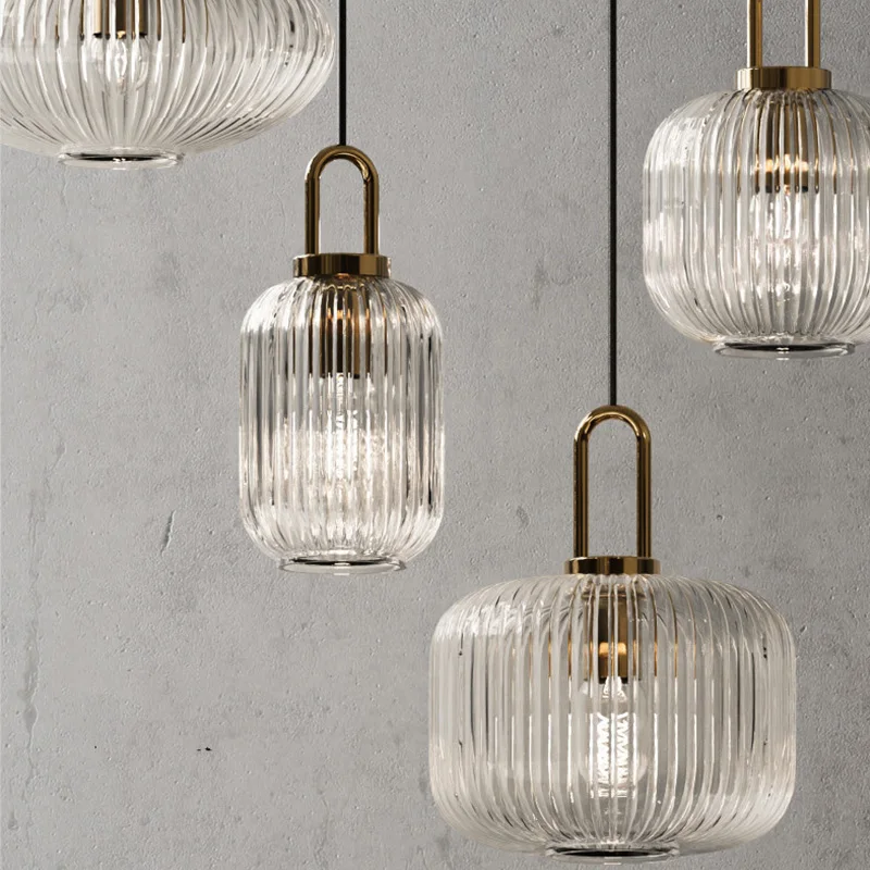 Moderne Glas Pendelleuchte, gestreiftes Glas, Einzelkopf-Kronleuchter, Esszimmer, Küche, Schlafzimmer, Nachttisch, Wohnzimmer, Heimdekoration Image