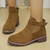 Frauen Stiefel Herbst Neue Mode Runde Kappe Wildleder Starke Ferse Booties Frauen Gürtel Schnalle Stiefeletten Zapatos Mujer Plus Größe 35-43